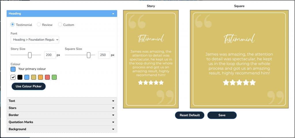 Customising the text, colours and border of a review graphic