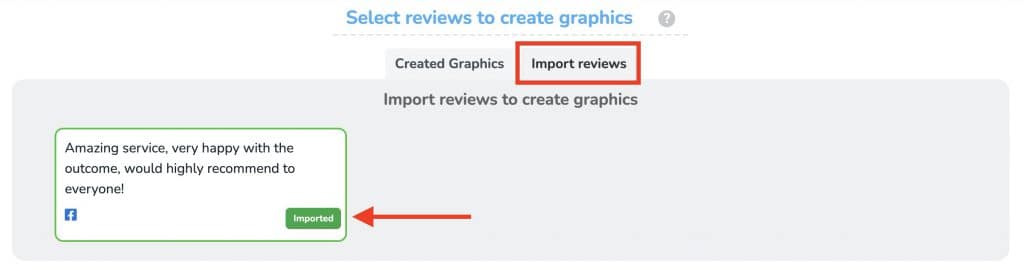 Import reviews tab with an imported review highlighted