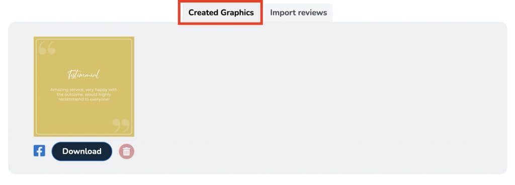 Created Graphics tab with a review graphic ready to download