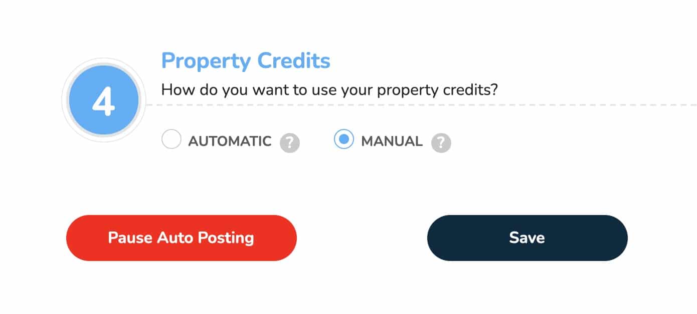 Property credits setting for using credits automatically or manually