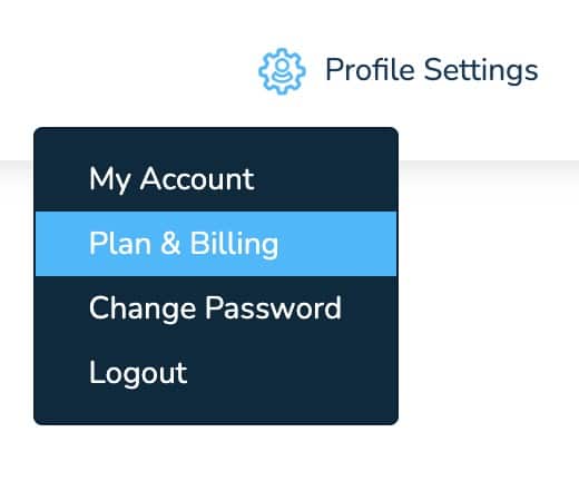 Dripflow Profile Settings menu with Plan and Billing selected