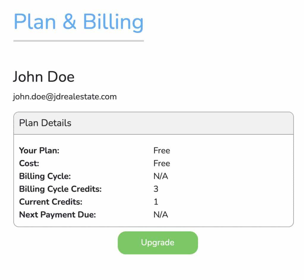 Dripflow Plan and Billing page showing the current plan and an Upgrade button