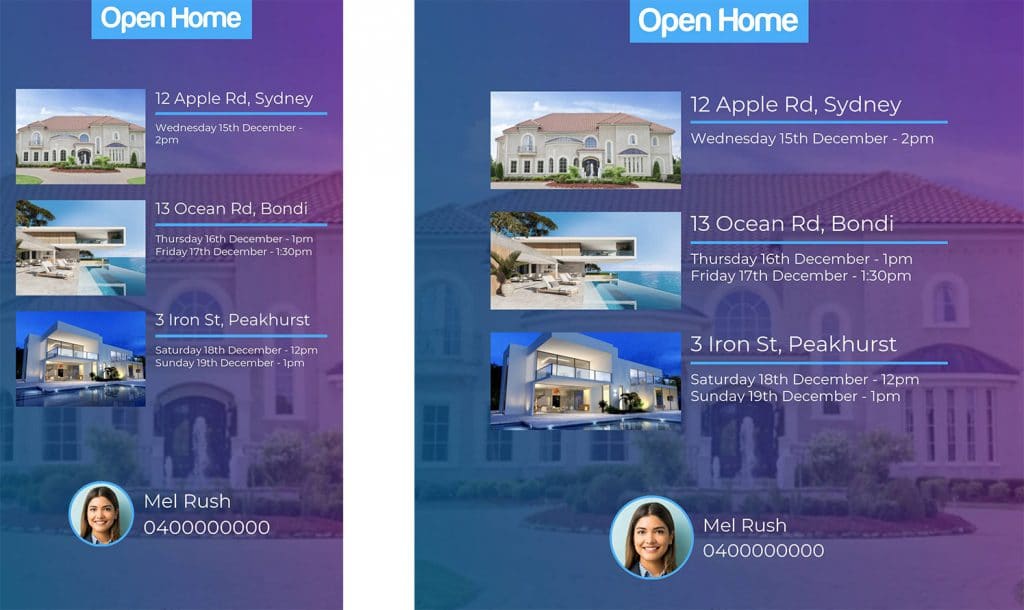 Open home graphic for three properties in story and square formats