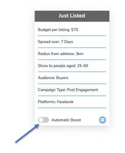 Just Listed boost settings with the Automatic Boost toggle