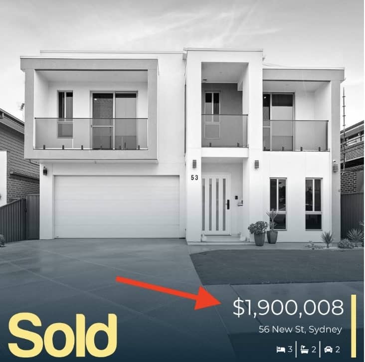 Sold graphic with an arrow pointing to the sale price