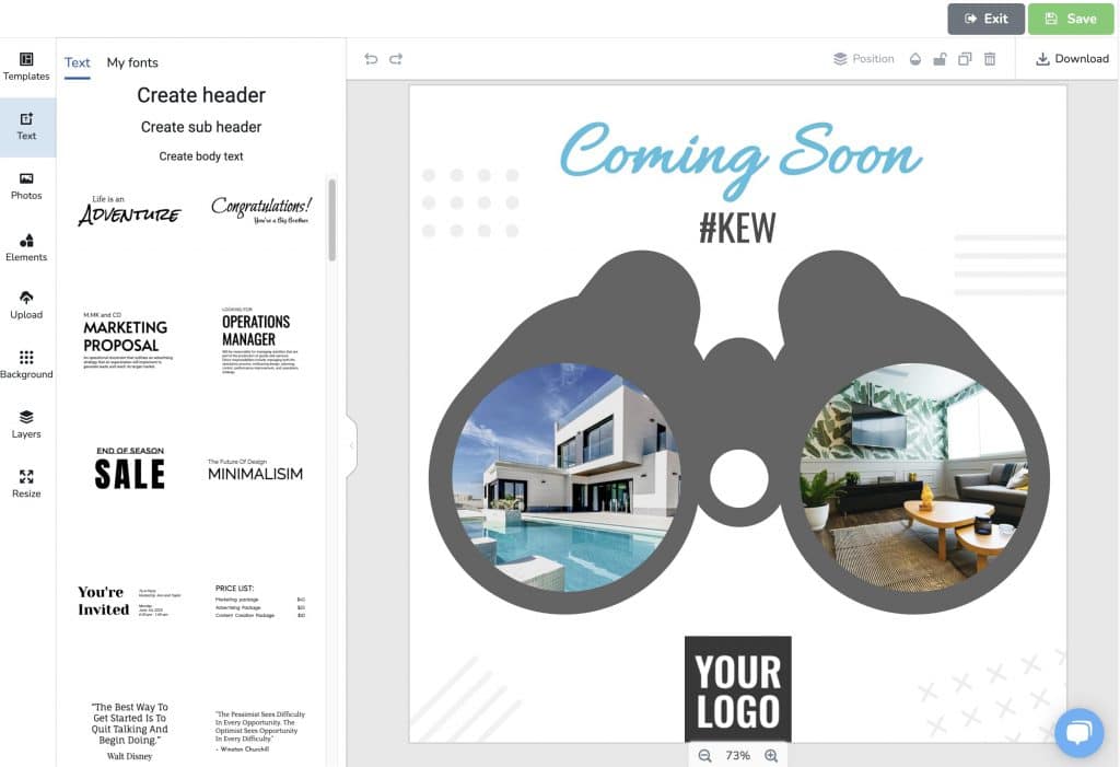 Dripflow graphics editor with a Coming Soon template