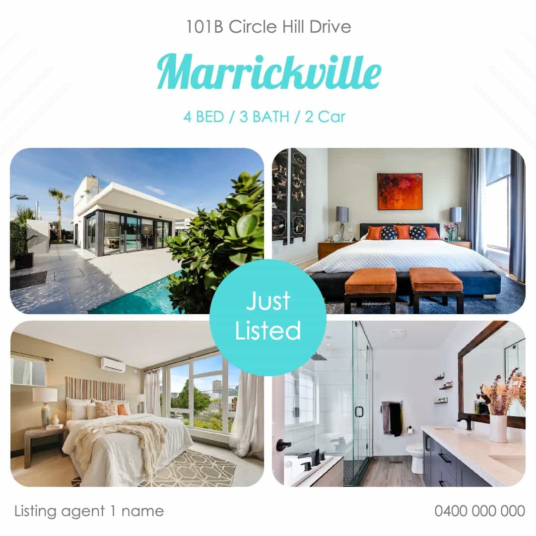 Just Listed graphic with four property photos