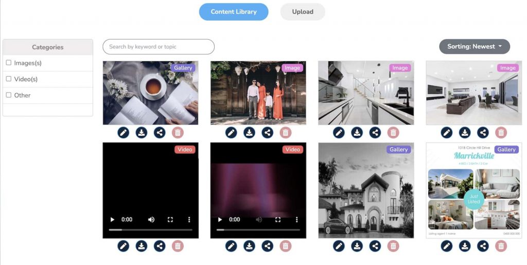 Dripflow content library of images and videos