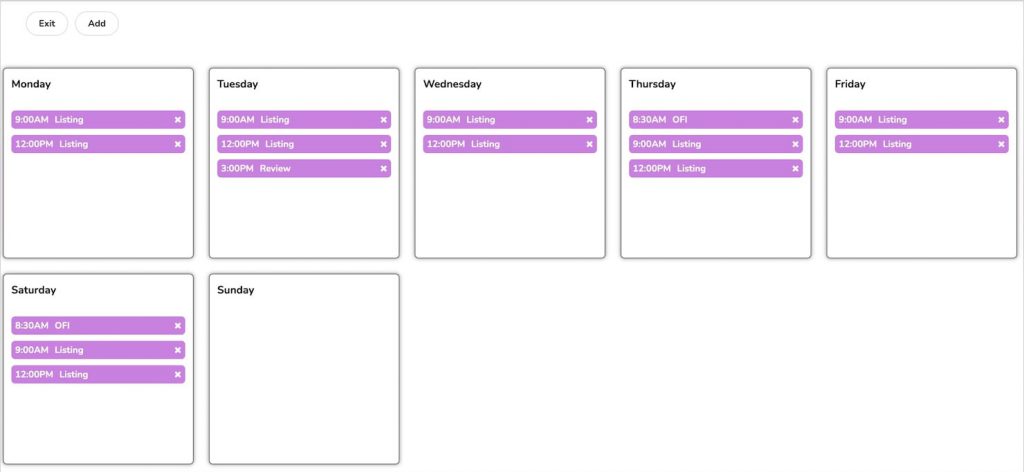 Dripflow dynamic weekly schedule with posting times for each day