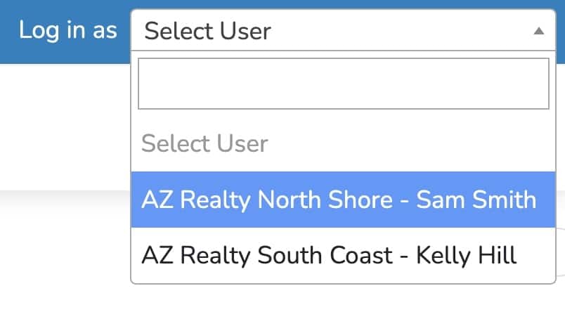 Log in as menu for choosing another user’s account