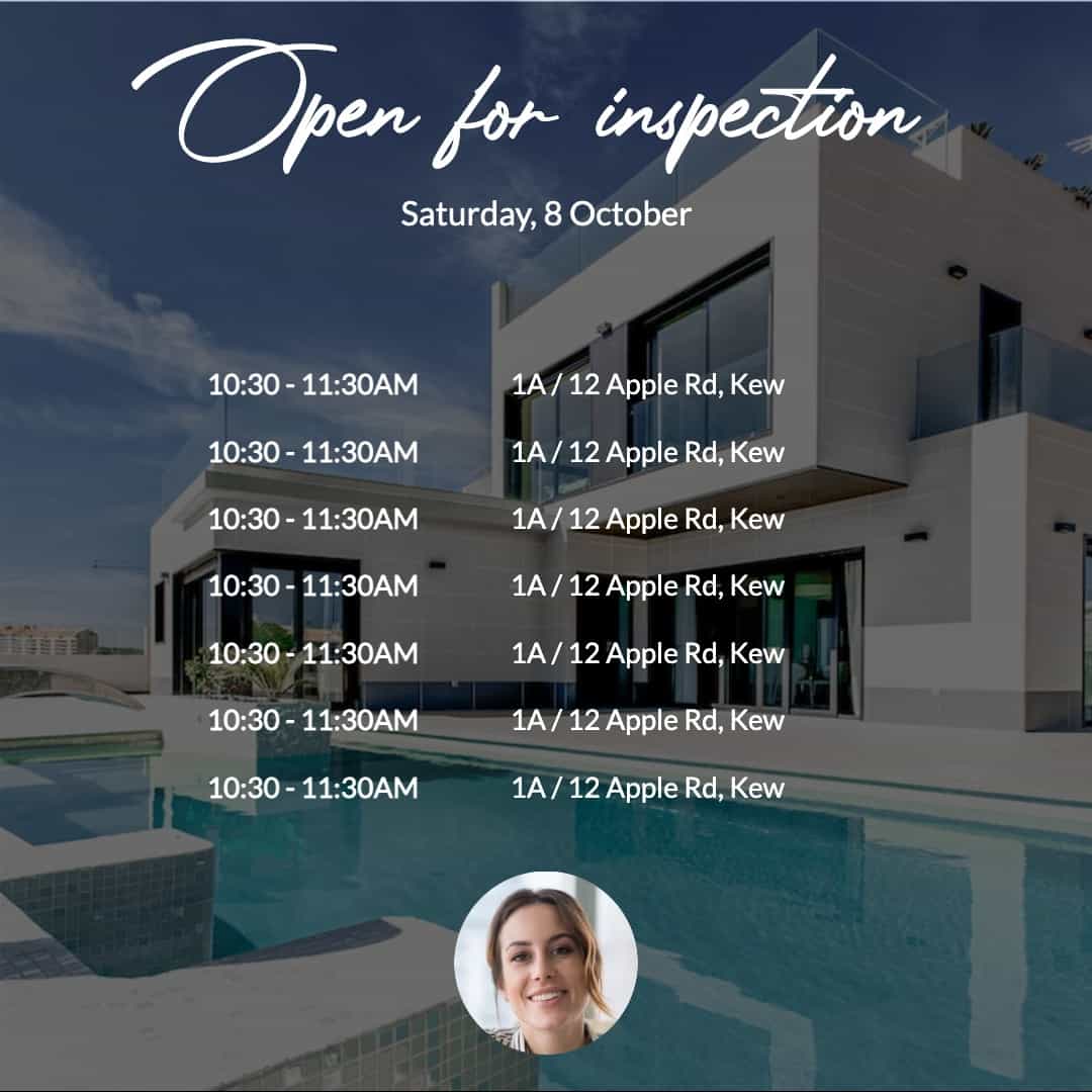 Open for inspection graphic listing seven inspection times and addresses