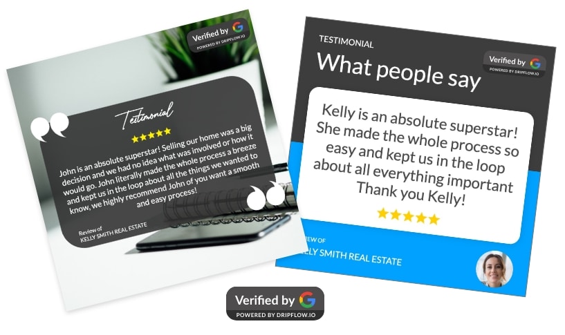 Two customer review graphics verified by Google