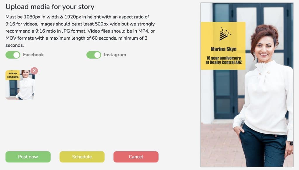 Uploading custom media for a Facebook and Instagram story in Dripflow