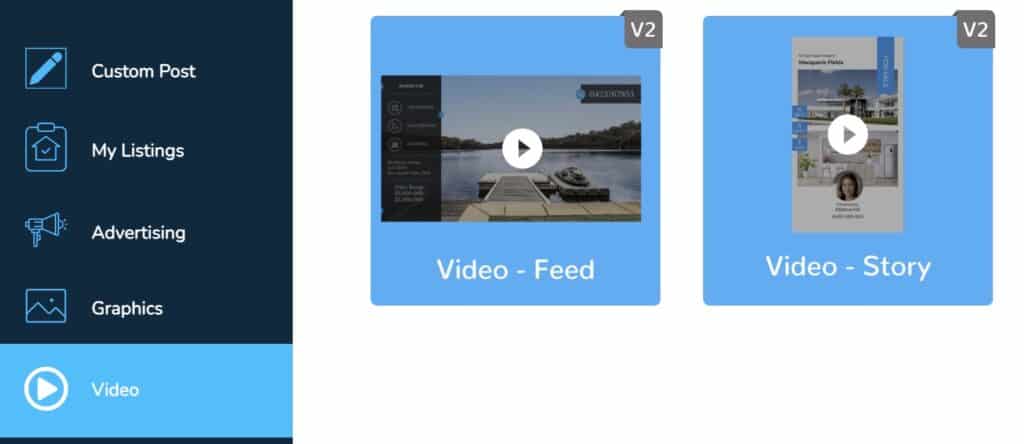 Dripflow Video menu with feed and story video templates