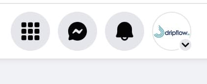 Facebook menu bar with the Dripflow page profile icon