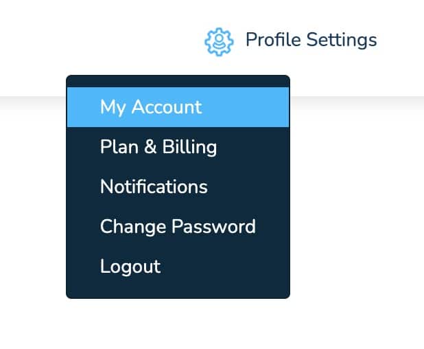 Dripflow Profile Settings menu with My Account selected